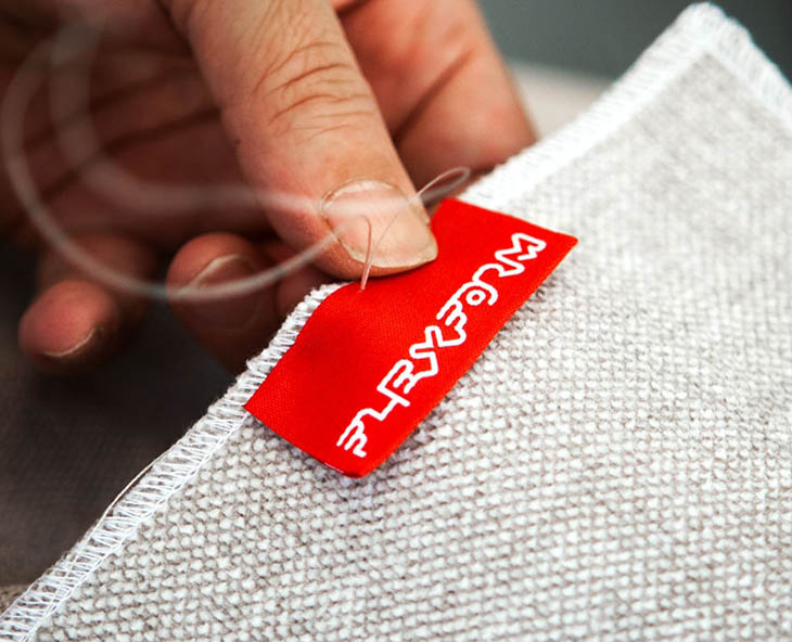 upholstery craftsman stitching flexform tag on fabric