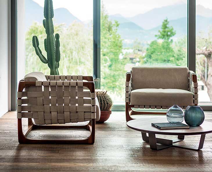 living room featuring a pair of riva 1920 bungalow armchairs