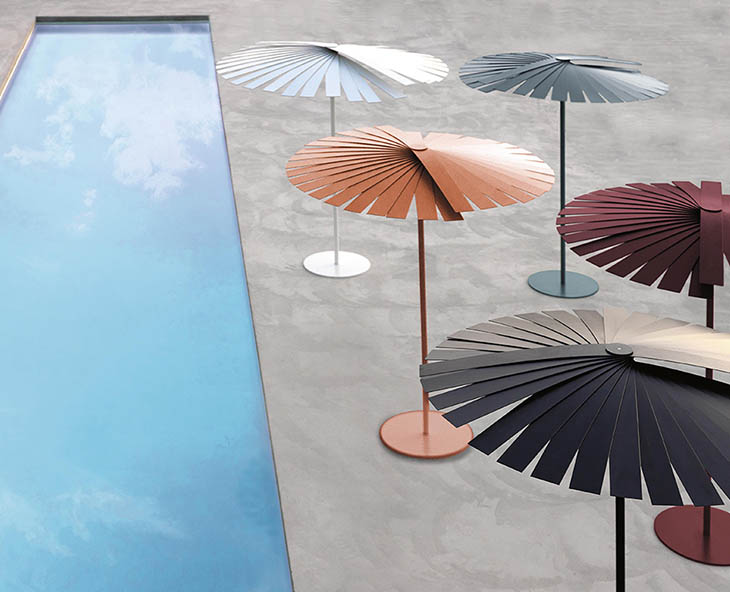 outdoor patio featuring five gandia blasco ensombra umbrellas
