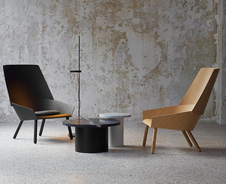 modern sitting area featuring e15 eugene armchairs
