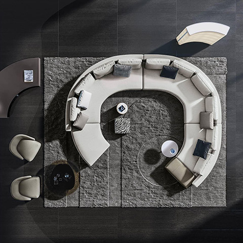 bird's eye view of a curved minotti daniels sofa