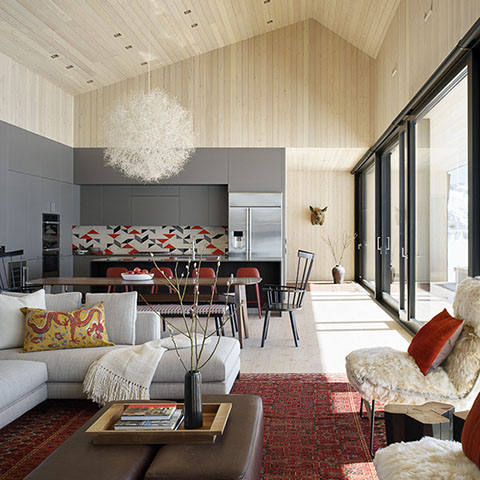 modern open concept living in jackson wyoming featuring furniture from studio como
