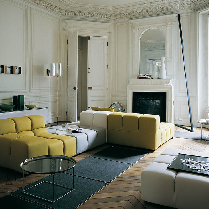 modern living room in a historic building featuring b&b italia tufty time sofa