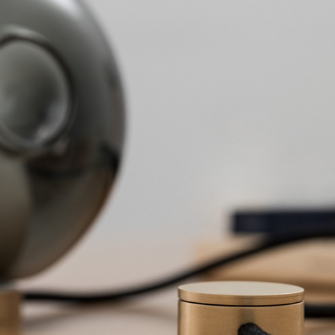 close up of brass hardware on bocci 28t table lamp