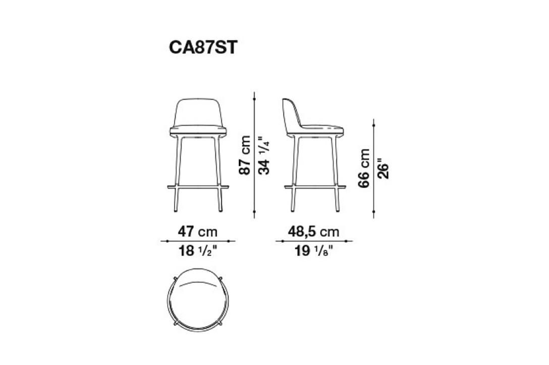 line drawing and dimensions for b&b italia caratos stool model ca87st