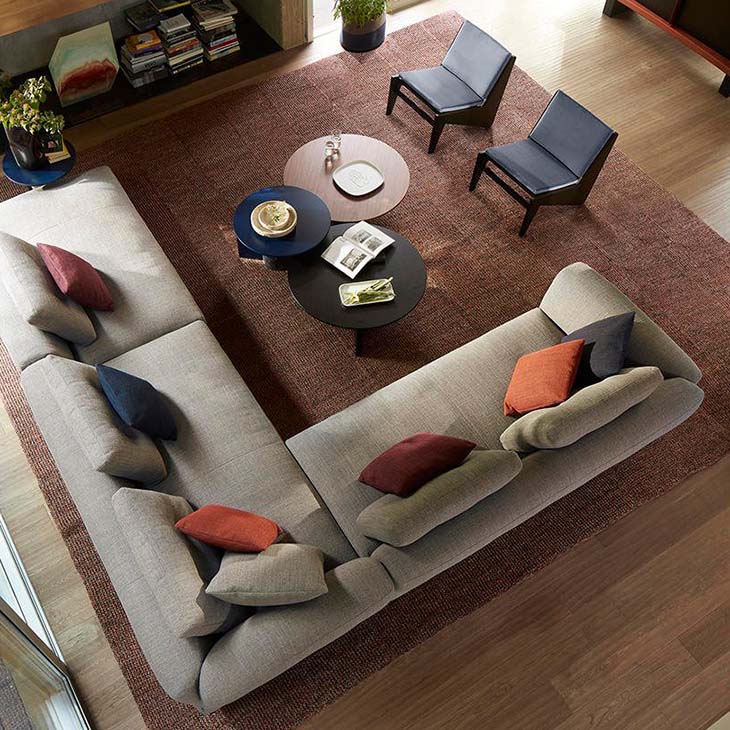 bird's eye view of a modern living room featuring cassina sengu sofa
