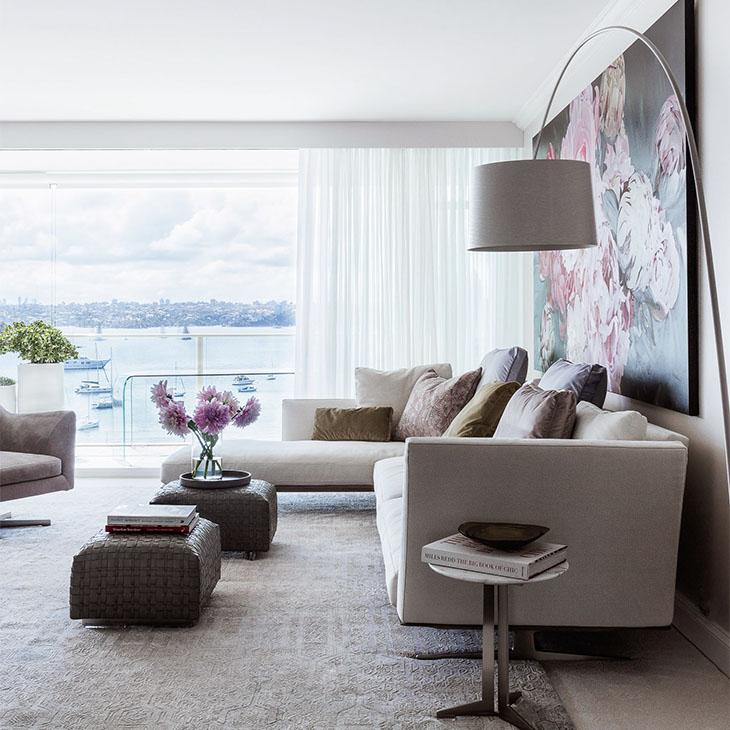 modern living room featuring a flexform bangkok ottoman