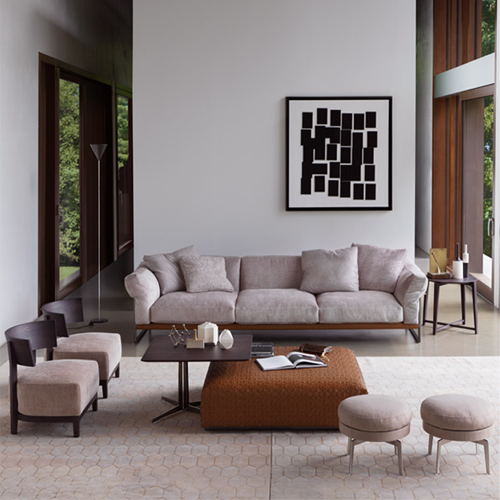 modern living room featuring a flexform bangkok ottoman