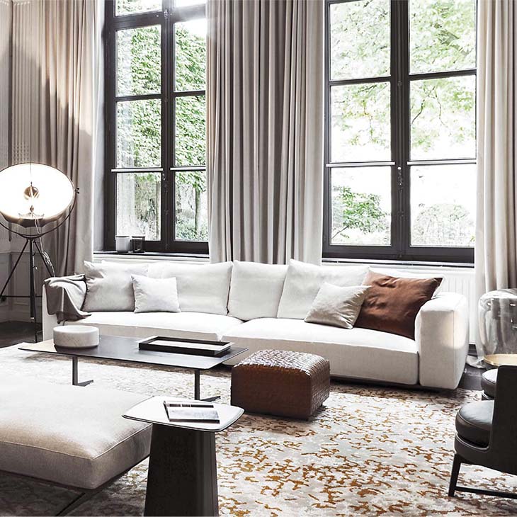 modern living room featuring a flexform fly coffee table