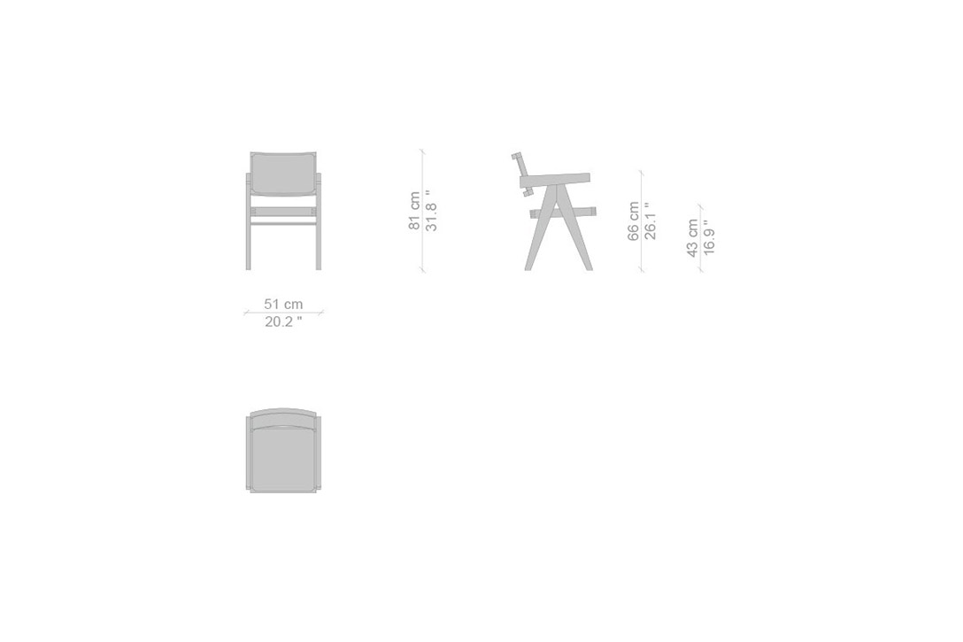 line drawing and dimensions for a cassina capitol complex dining arm chair