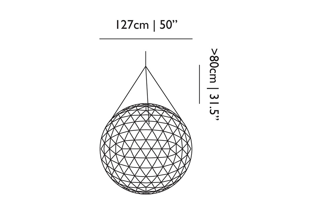 line drawing and dimensions for moooi raimond r127 pendant light