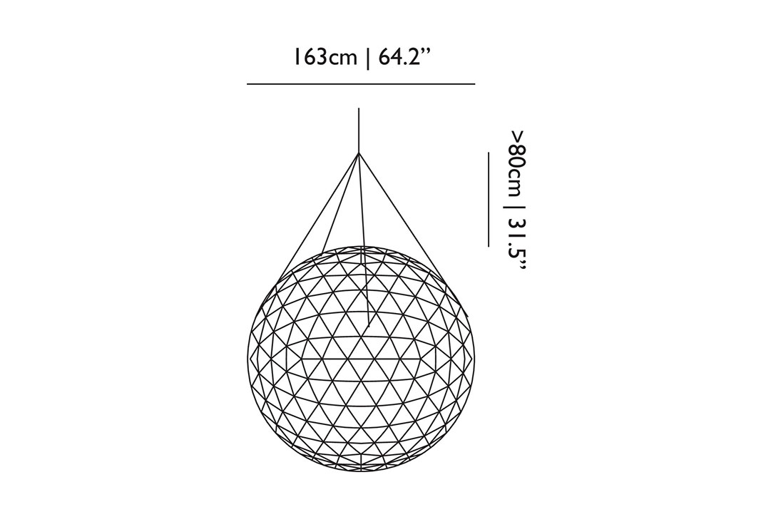 line drawing and dimensions for moooi raimond r163 pendant light