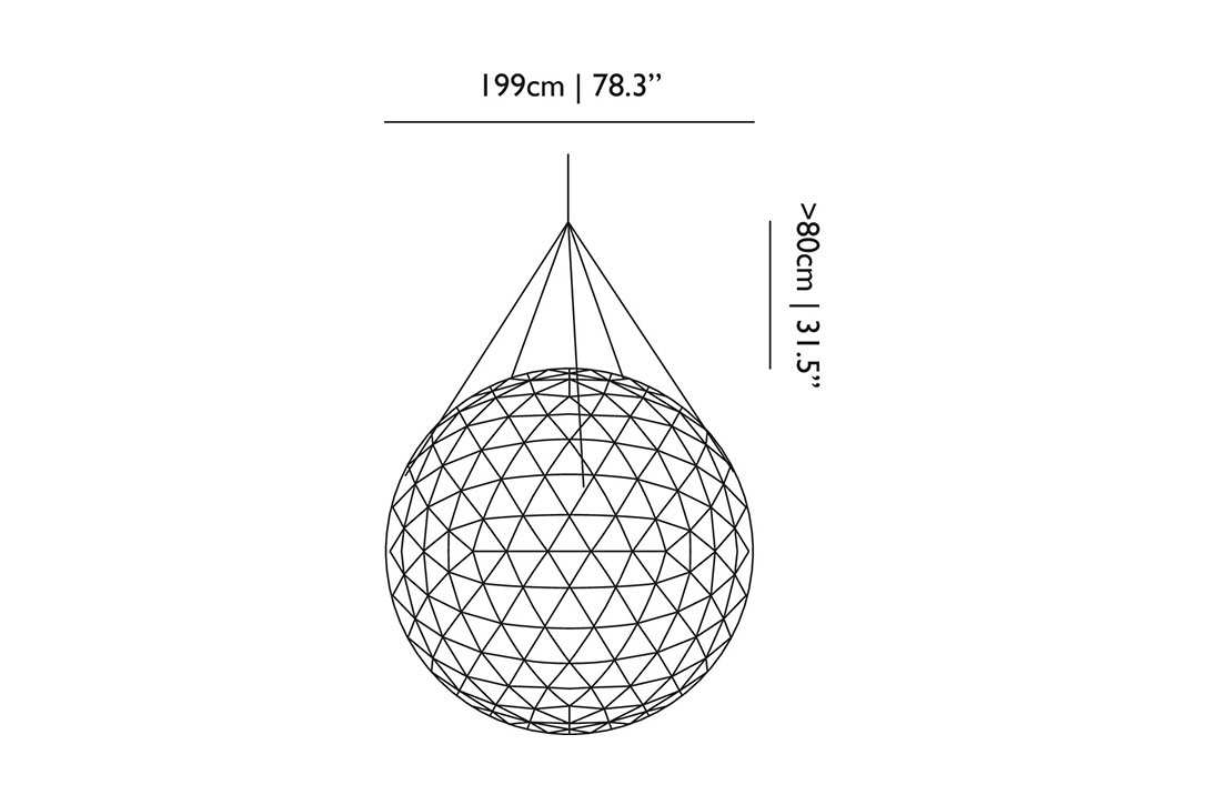 line drawing and dimensions for moooi raimond r199 pendant light