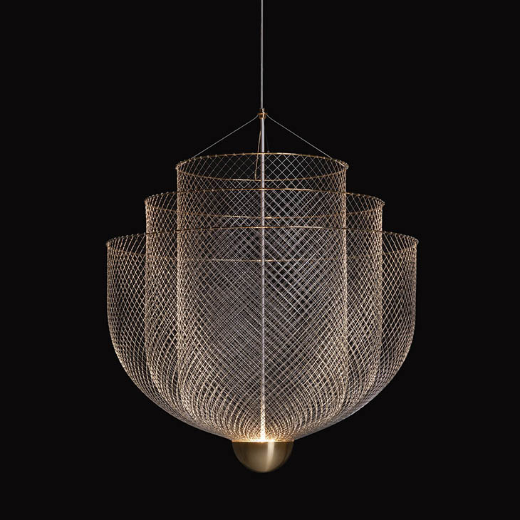 moooi meshmatics pendant light on a black background