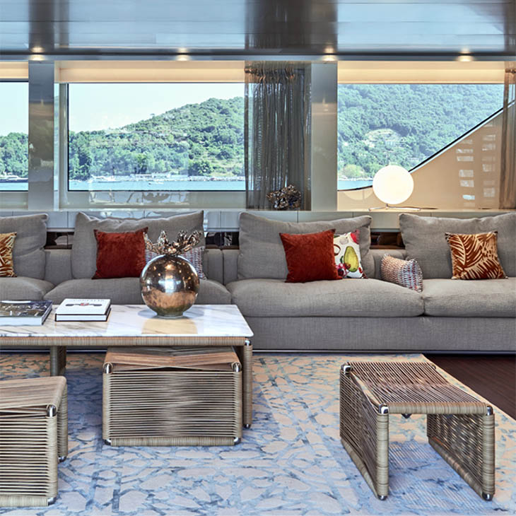 flexform tindari coffee table and ottomans in situ