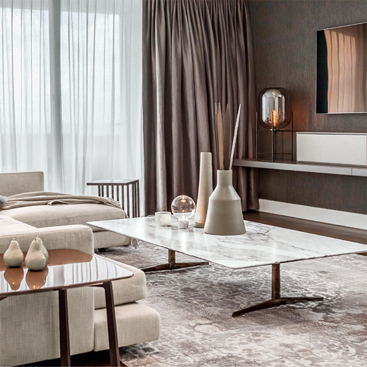 modern living room featuring a flexform vienna side table