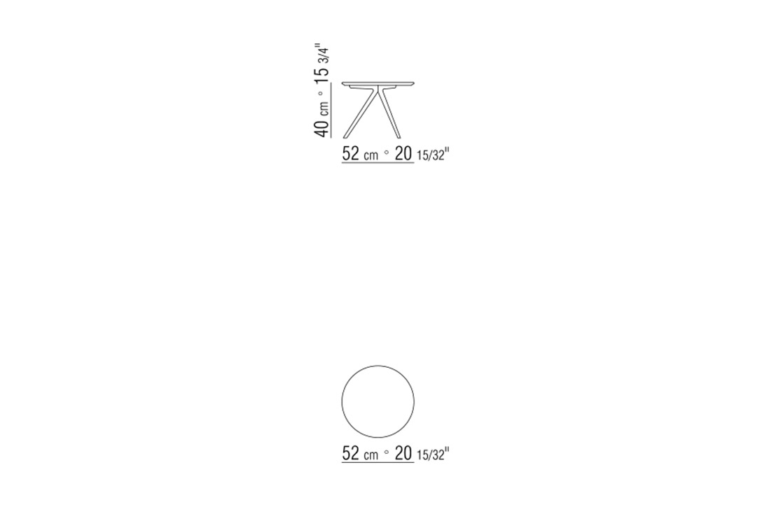 line drawing and dimensions for a flexform zefiro side table round 20"