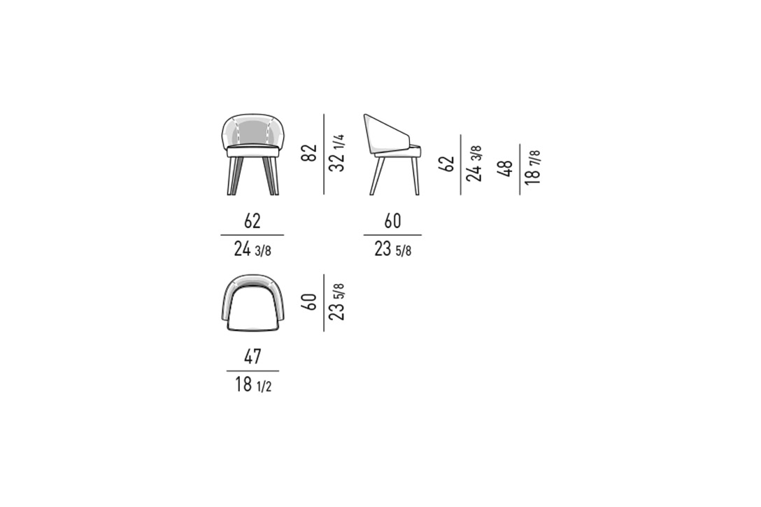 line drawing for a minotti lawson dining arm chair