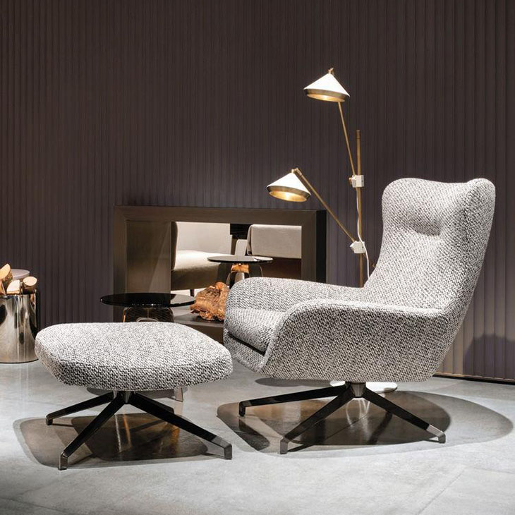 minotti jensen armchair and ottoman in situ