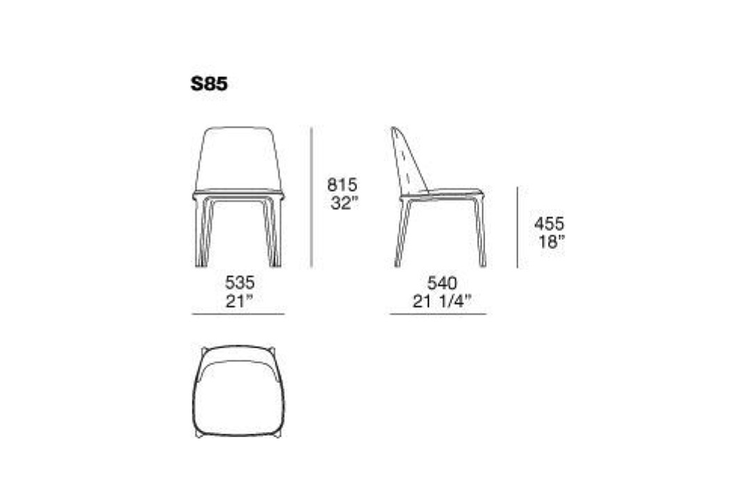 line drawing and dimensions for poliform grace dining chair