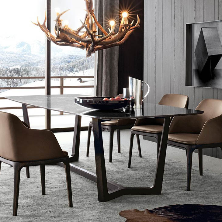 modern dining room featuring poliform grace dining chairs