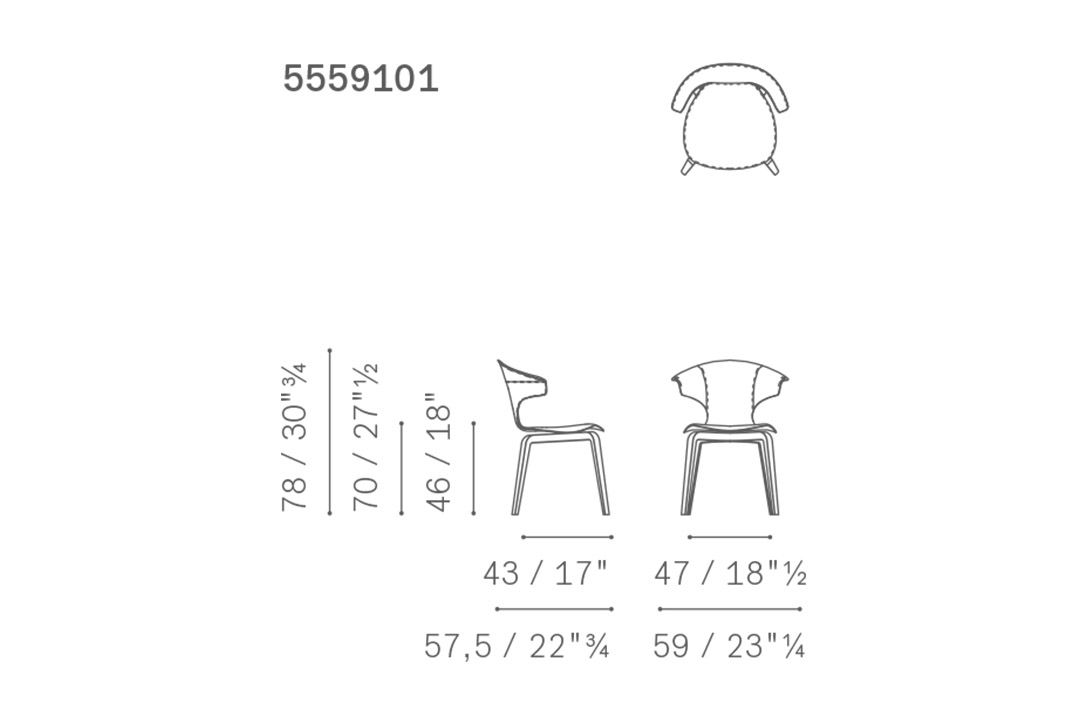 line drawing and dimensions for poltrona frau montera dining arm chair