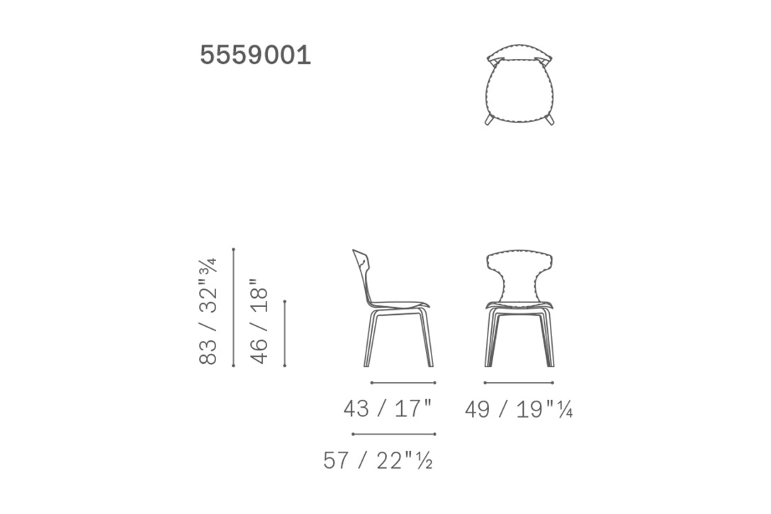line drawing and dimensions for poltrona frau montera dining chair