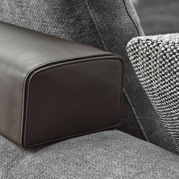 close up of a minotti connery sofa