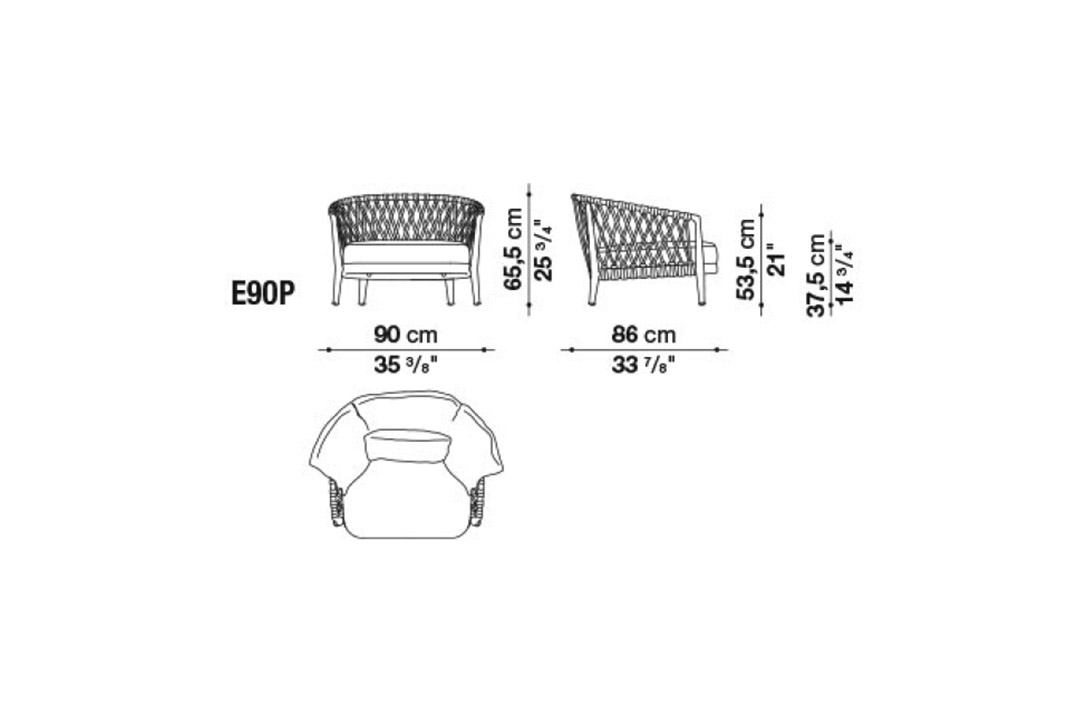 line drawing and dimensions for b&b italia erica outdoor armchair large