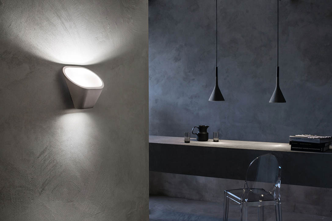 foscarini aplomb pendants and aplomb wall sconce in situ