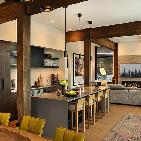 mountain modern kitchen featuring smart home technology at 232 lake lodge moonlight basin big sky, mt