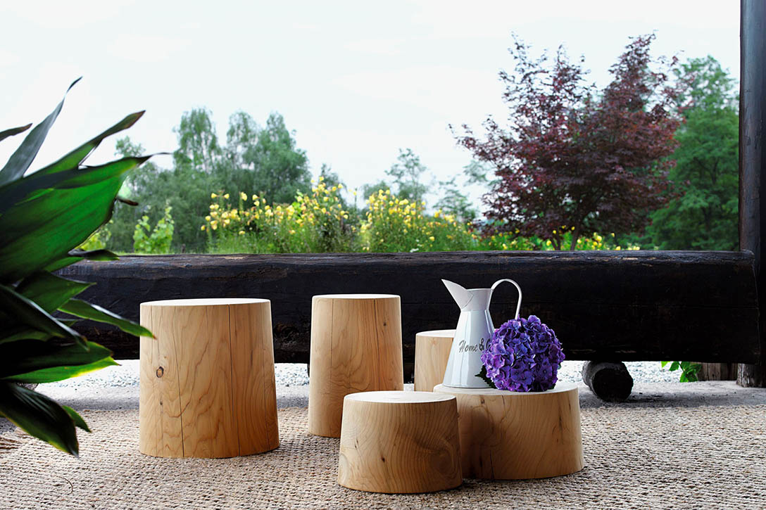 riva 1920 legno vivo stools or side tables in situ