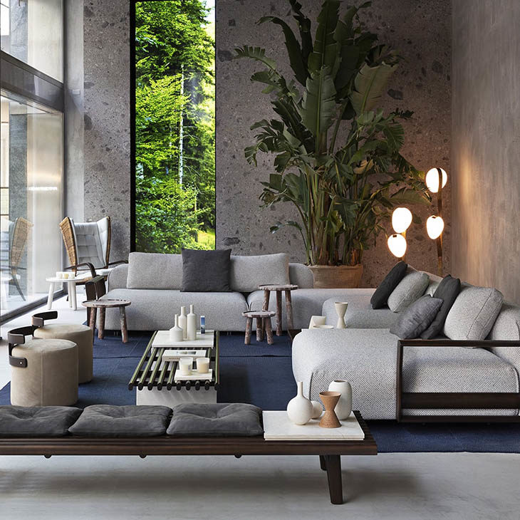 exteta milan showroom featuring elba sofa
