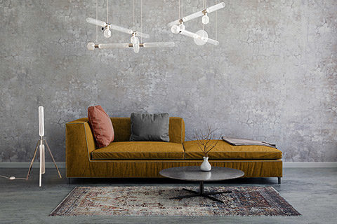 lasvit cipher pendants and cipher floor lamp in situ