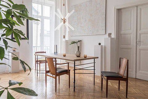 lasvit cipher pendant in a modern dining room