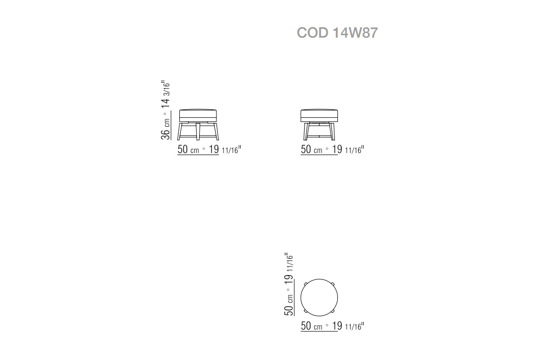 line drawing and dimensions for flexform feel good ottoman