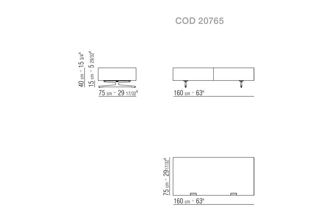 line drawing and dimensions for flexform piuma media stand
