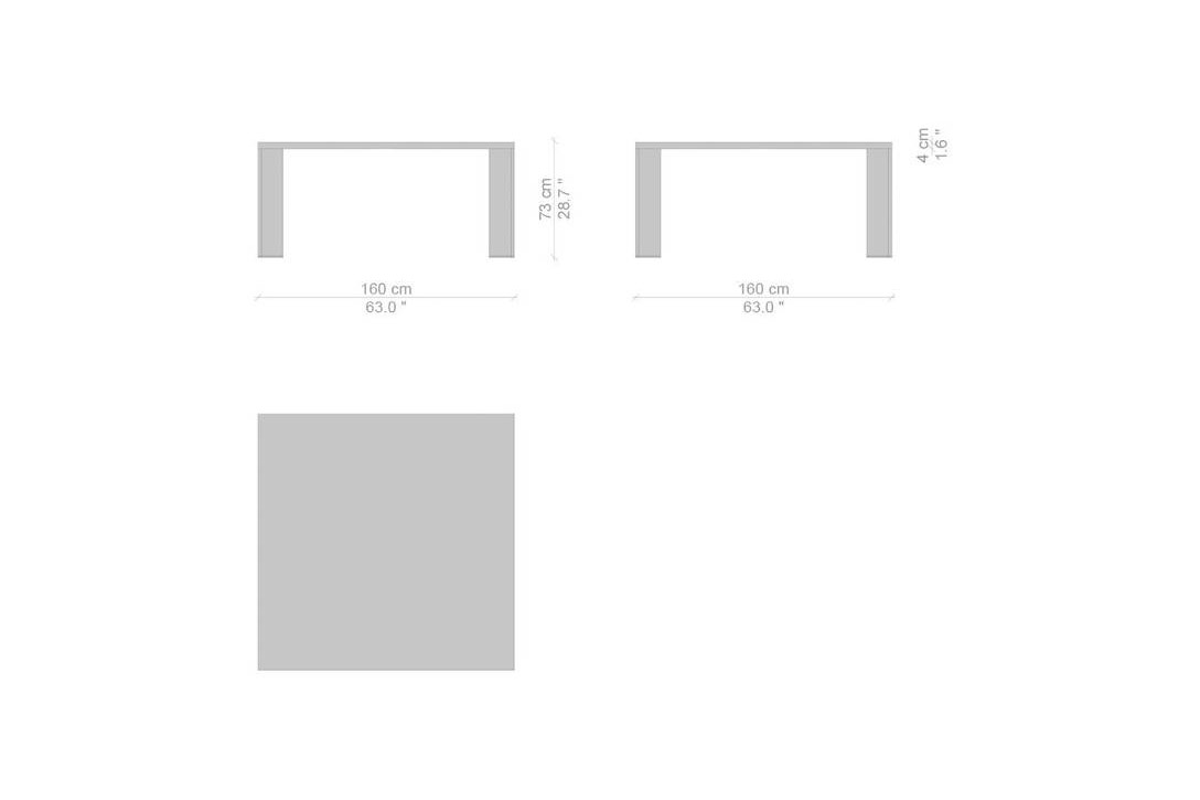 line drawing and dimensions for a cassina ordinal dining table