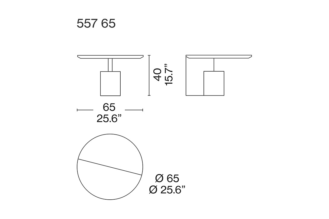line drawing and dimensions for a cassina sengu low coffee table 557 65