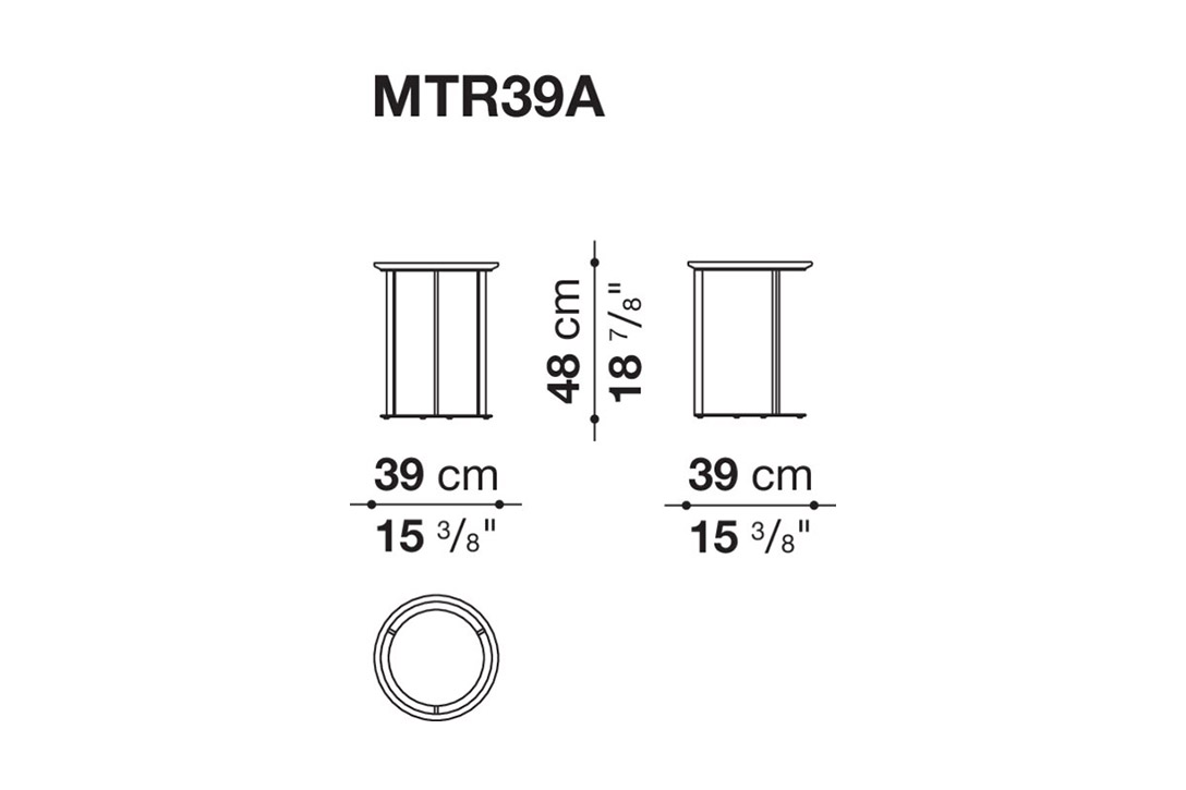 line drawing and dimensions for a b&b italia mera side table