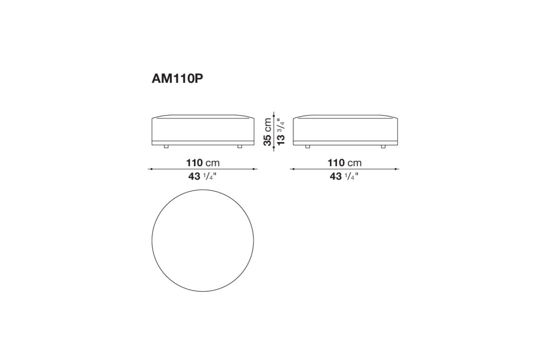 line drawing and dimensions for a maxalto amoenus soft ottoman pouf