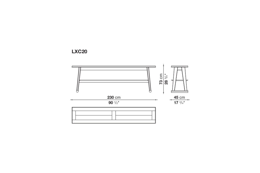 line drawing and dimensions for a maxalto recipio '14 console table