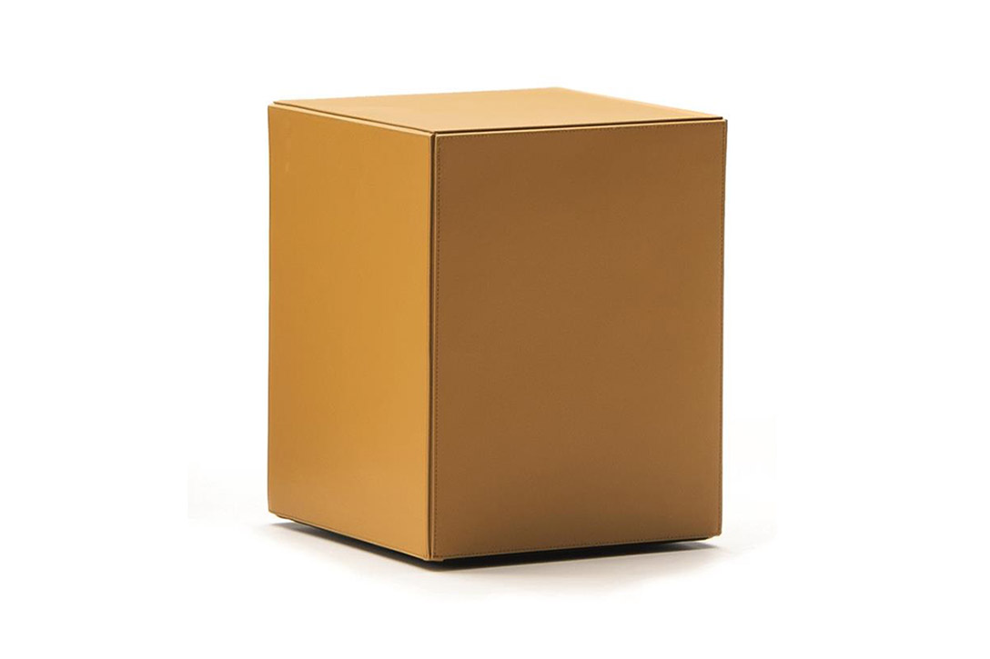 minotti solid saddle-hide side table or pouf
