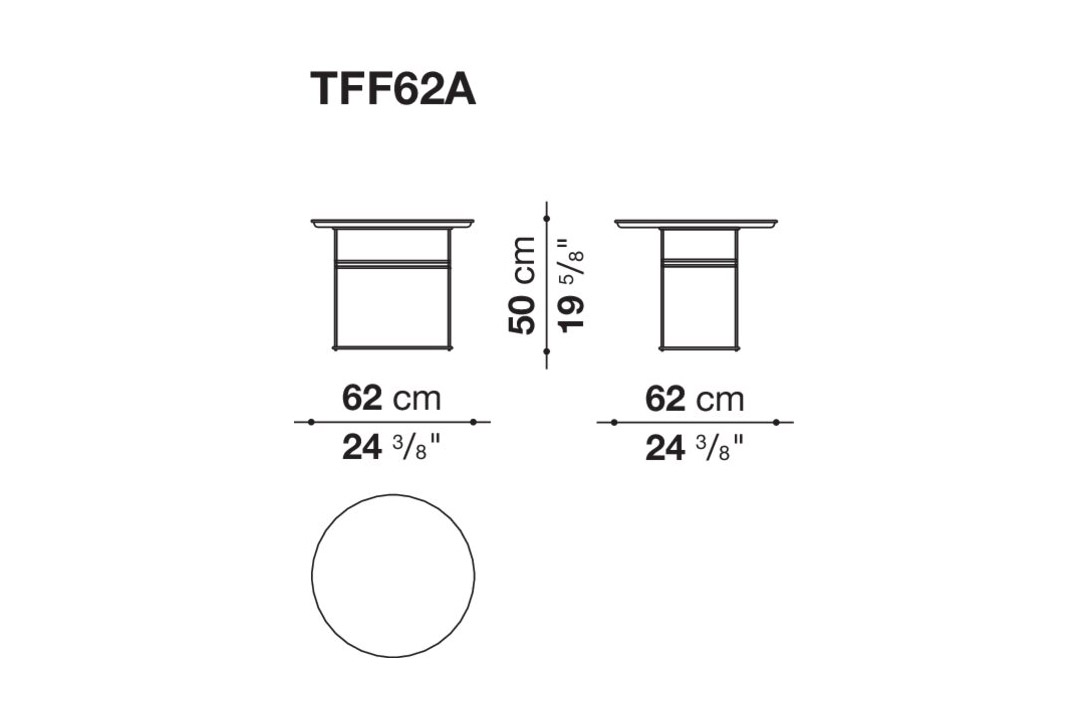 line drawing and dimensions for a b&b italia fat fat side table
