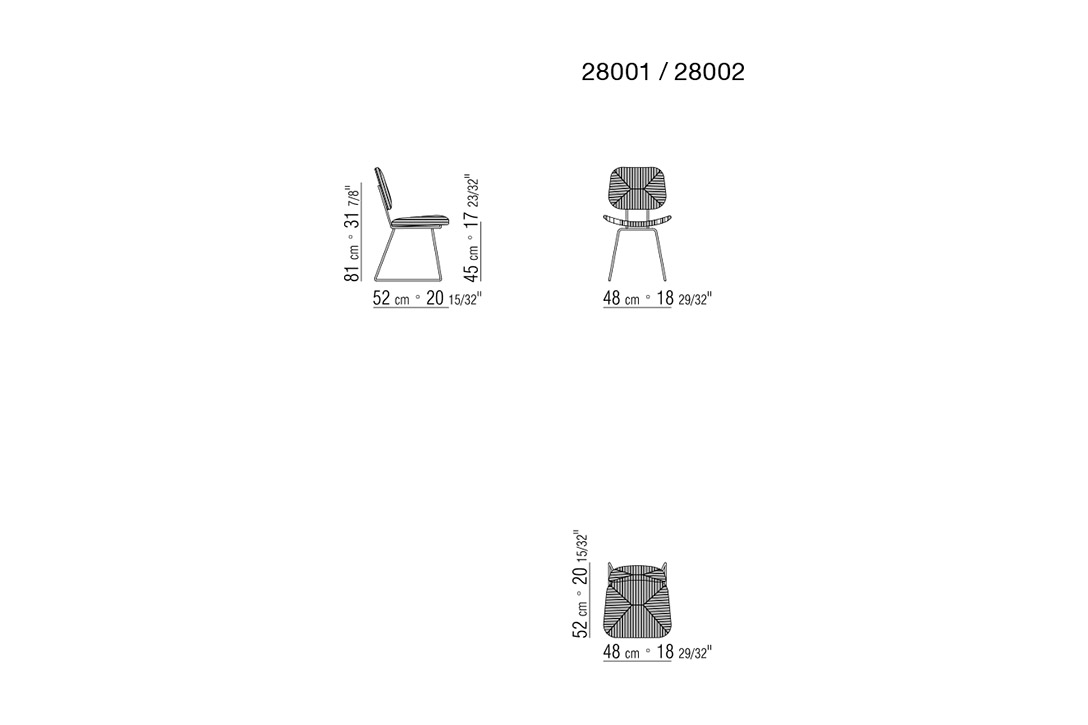 line drawing and dimensions for a flexform echoes dining chair