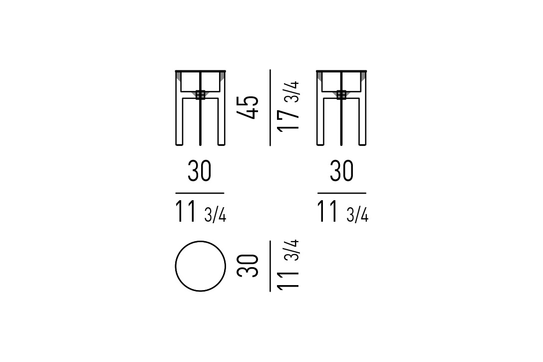line drawing and dimensions for a minotti ellis side table