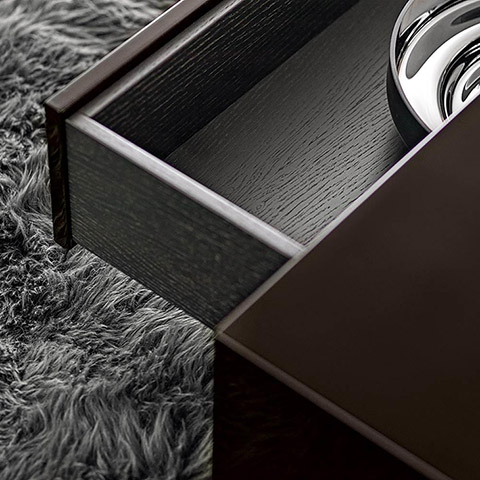 minotti solid coffee table drawer in situ