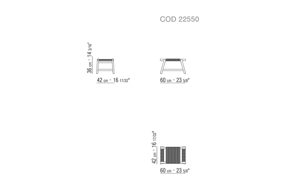 line drawing and dimensions for a flexform giano ottoman