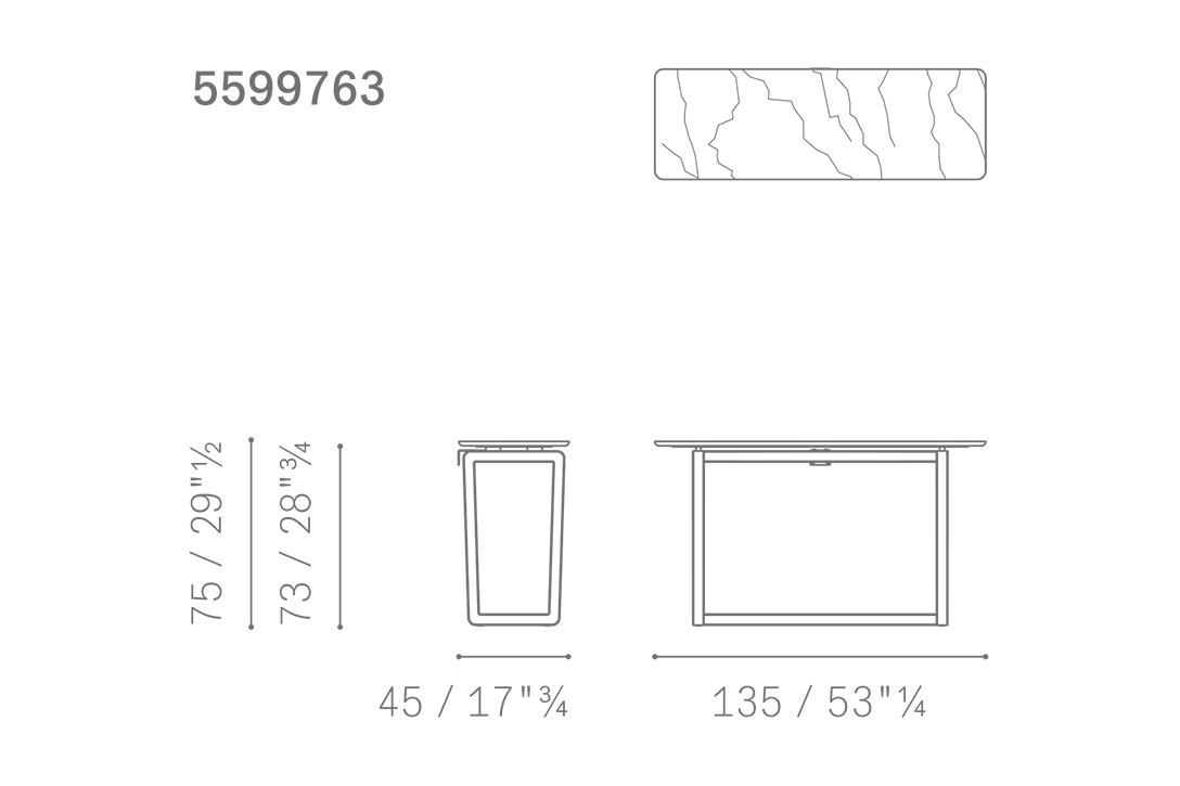 line drawing and dimensions for a poltrona frau fidelio console table