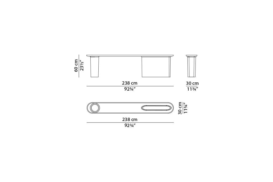 line drawing and dimensions for a baxter calix console table